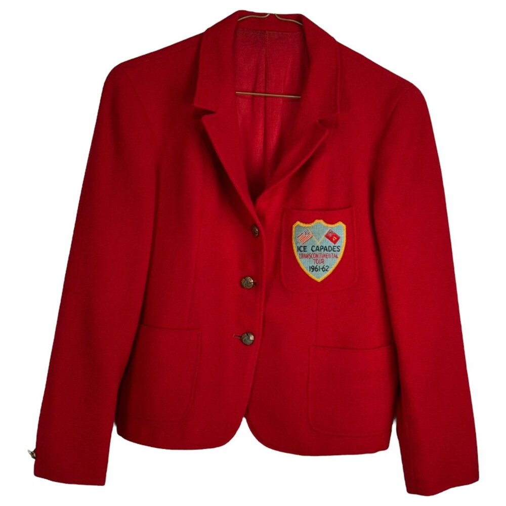 Vintage La Jolla Ice Capades Red Blazer Small Wool Blend 1961-62 Tour Patch